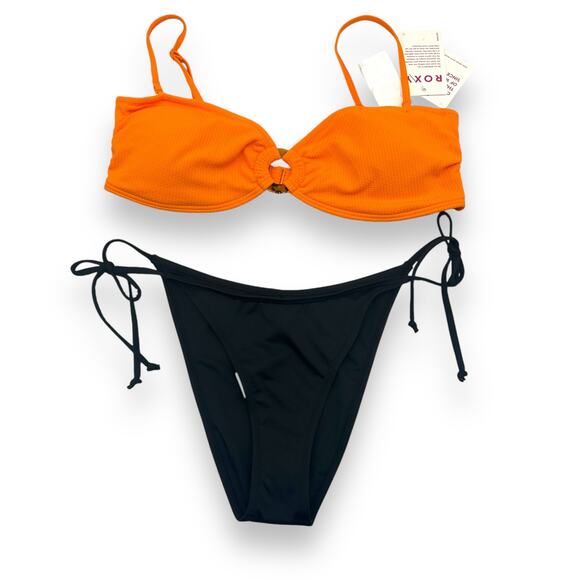 NEW Bikini Set Roxy Orange Bandeau Brazillian Tie Medium Large Macys Mix & Match - Picture 7 of 16